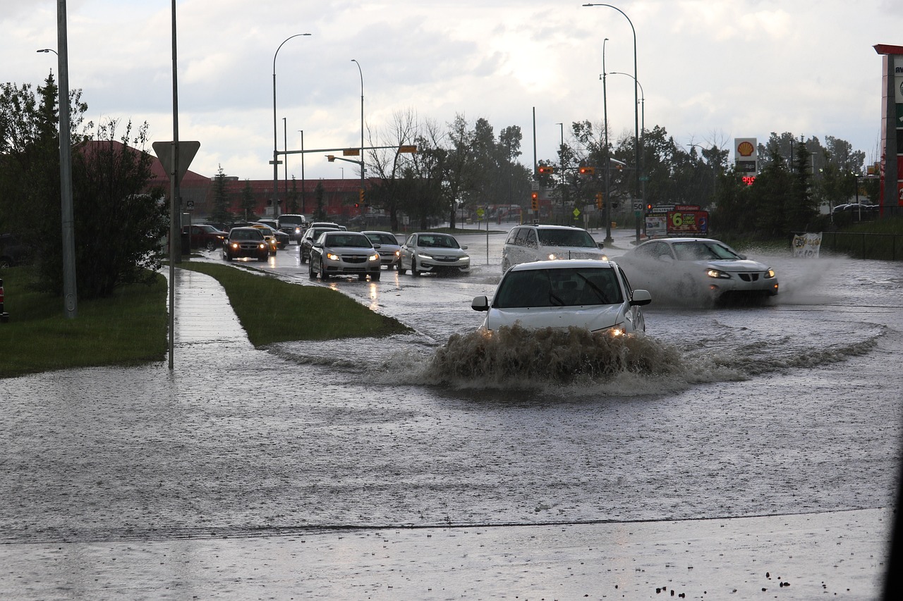 flooded, road, flood